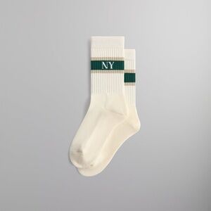 Kith New York Striped Crew Socks in Chronicle FW24 One Size Cotton Blend NYC.